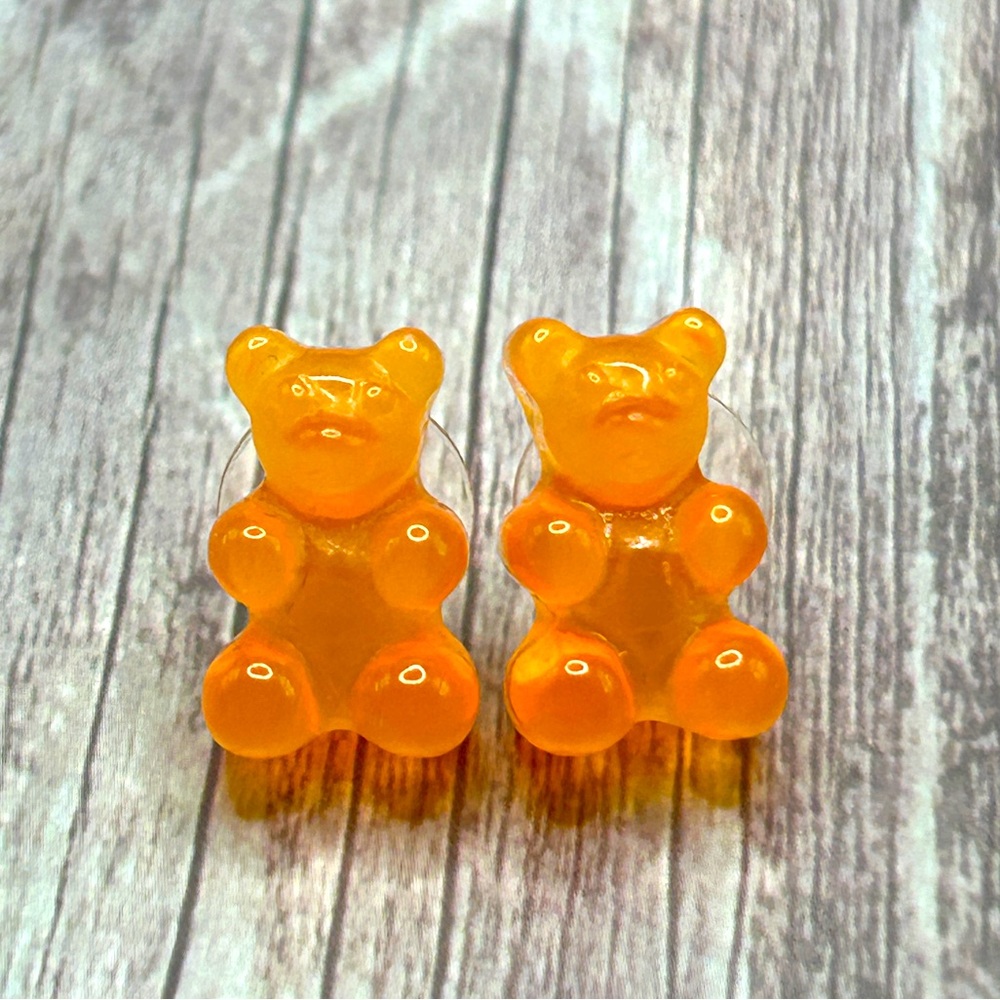 🧸NEW Gummy Bear Enamel Stud Earrings Orange